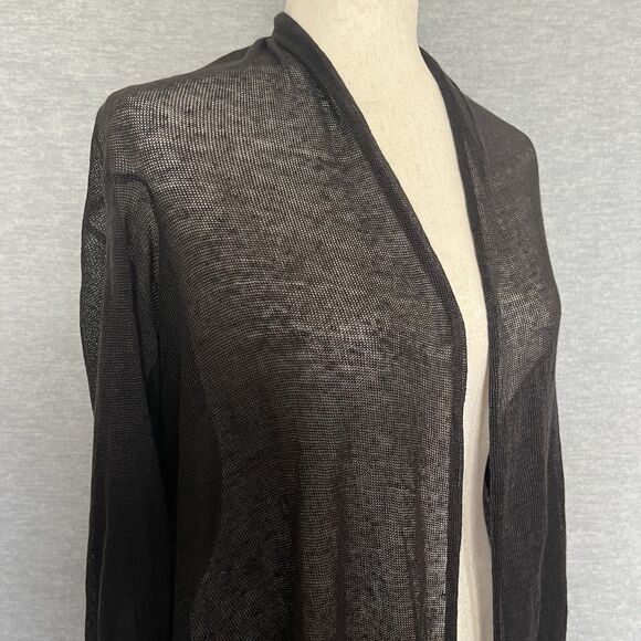 120% Lino Longline Cardigan Black Size S Sheer Open Gauzy Duster High Low Luxury - Picture 5 of 11
